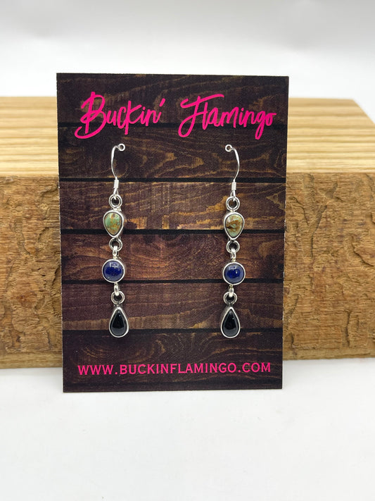 3 Stone Multi Stone Dangle Earrings