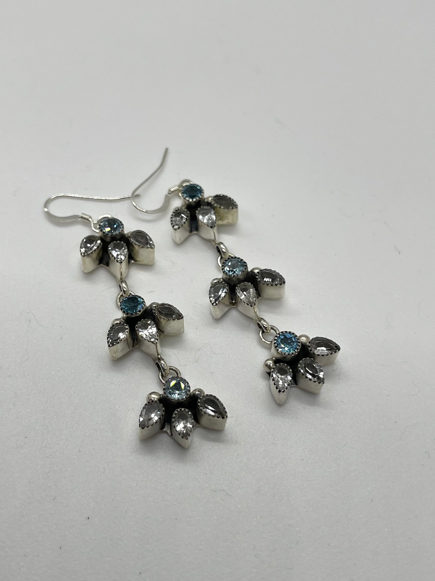 Topaz and Smoky Quartz 3 Stone Dangle Earrings by Mike Smith, Navajo