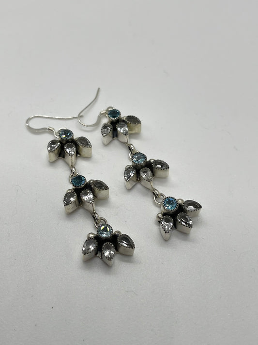 Topaz and Smoky Quartz 3 Stone Dangle Earrings by Mike Smith, Navajo