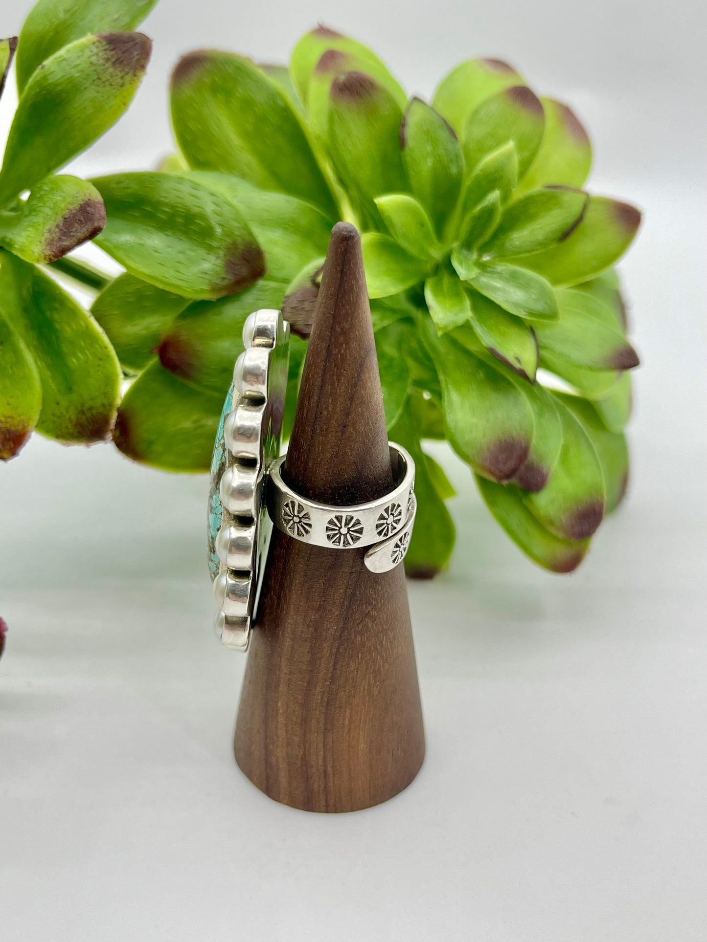 Adjustable Teardrop Kingman Turquoise And Freshwater Pearl Ring