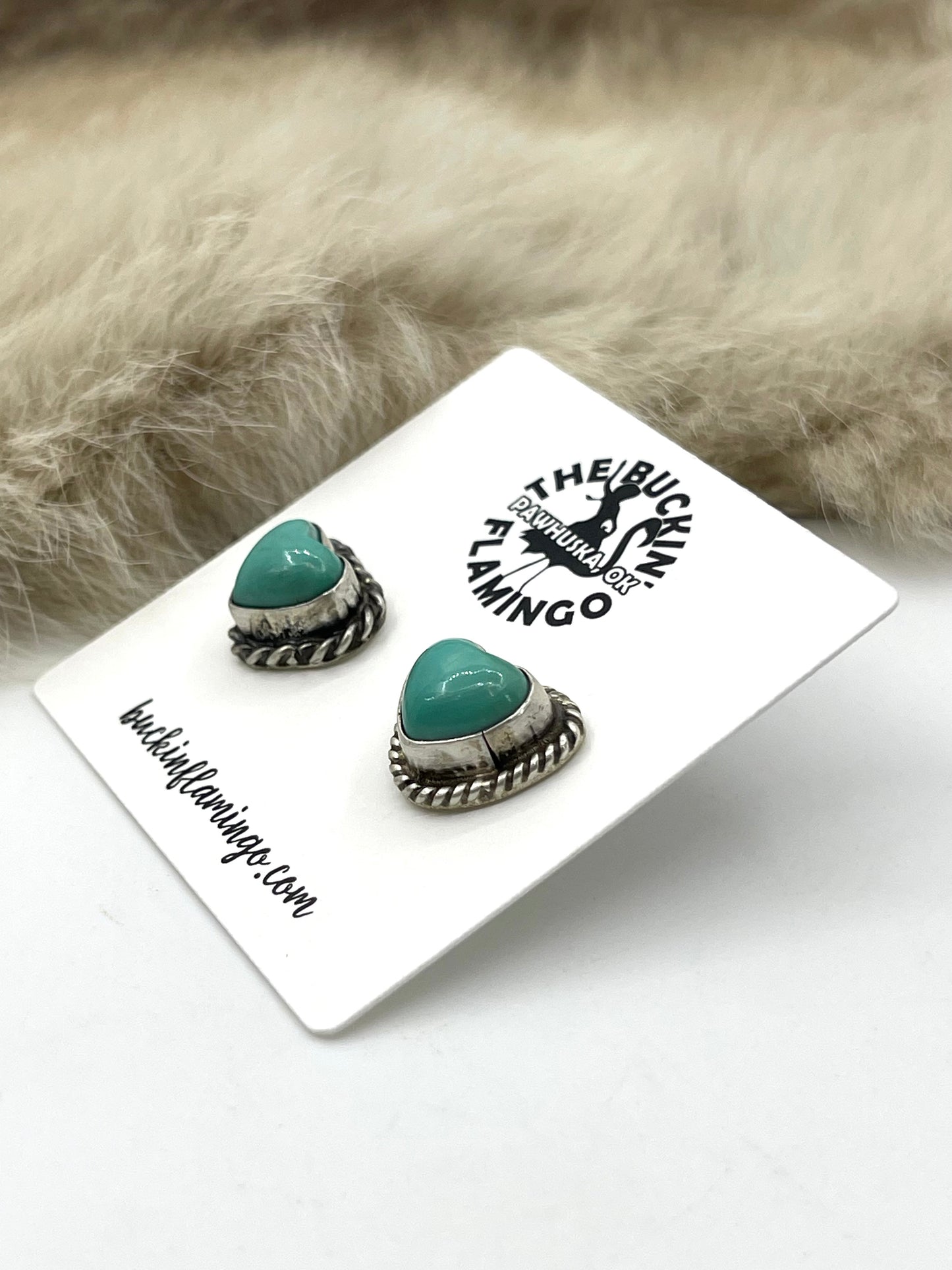 Turquoise Heart Top Post Earrings by Larson Chee, Navajo
