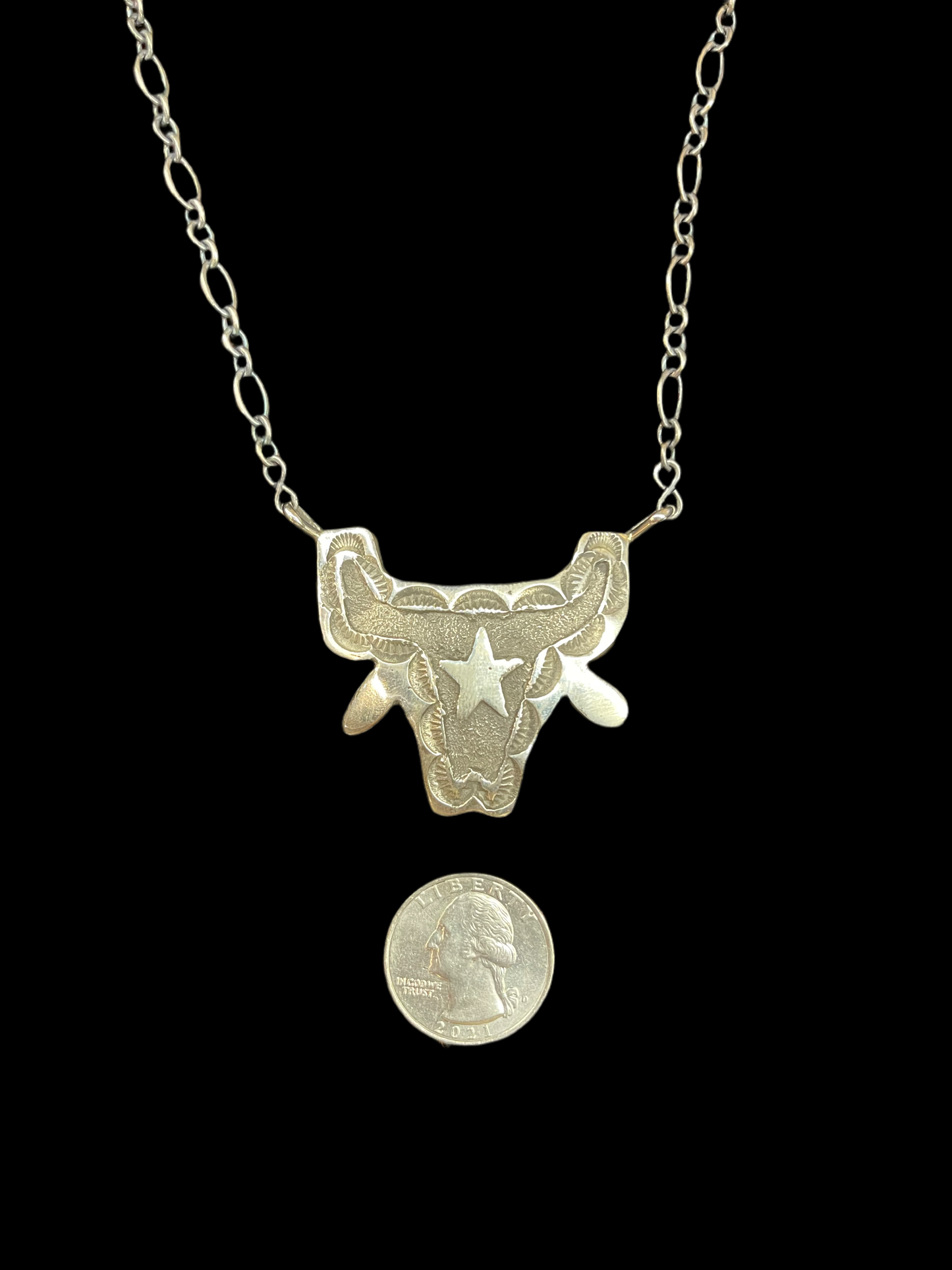 20" Sterling Silver Stamped Long Horn by Emerson Kinsel, Navajo