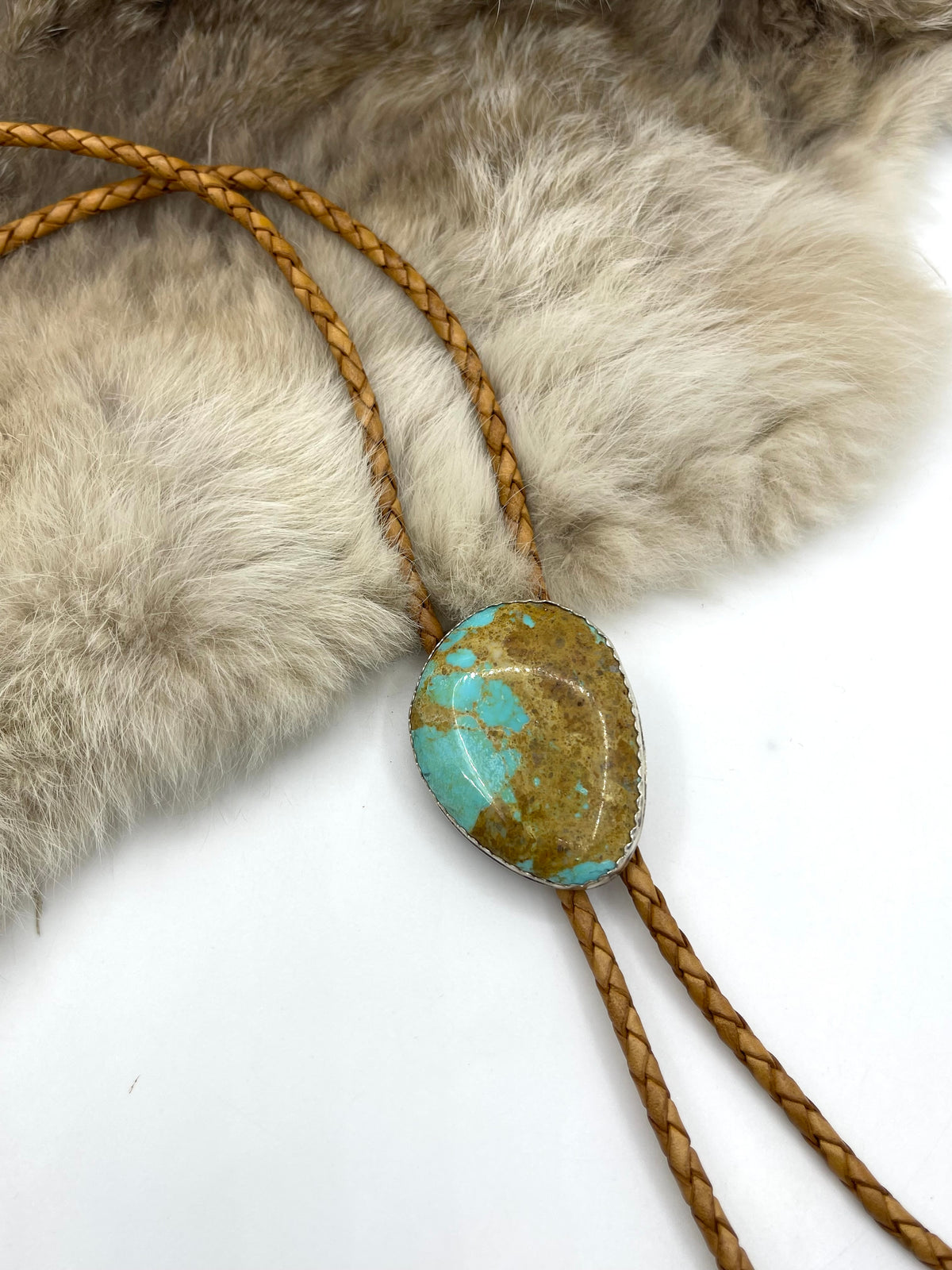 #8 Turquoise Bolo Tie by Carrie Cannon, Kiowa