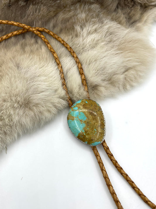 #8 Turquoise Bolo Tie by Carrie Cannon, Kiowa