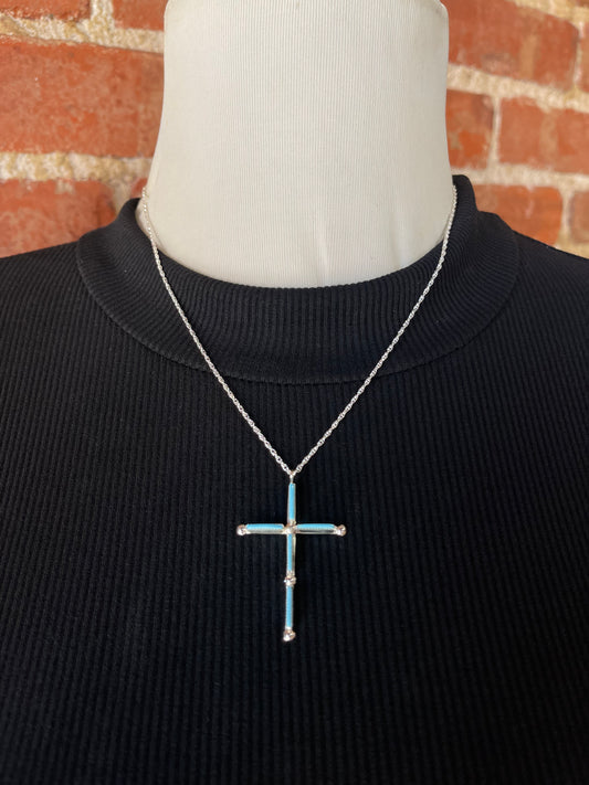 18" Zuni Needlepoint Turquoise Cross Necklace by Ashley Laate, Zuni