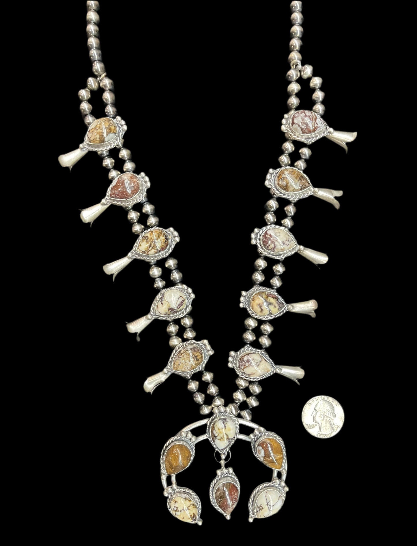 32” Wild Horse Squash Blossom and Earring Set by Gilbert Nez, Navajo