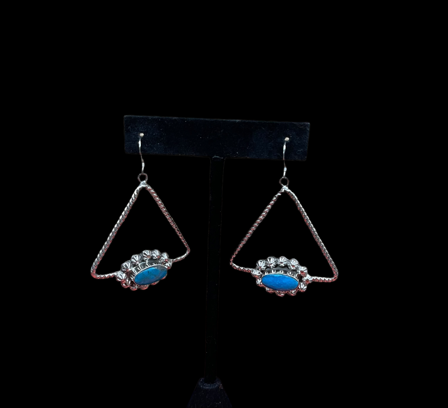 Turquoise Triangle Dangle Earrings by Greg Yazzie, Navajo