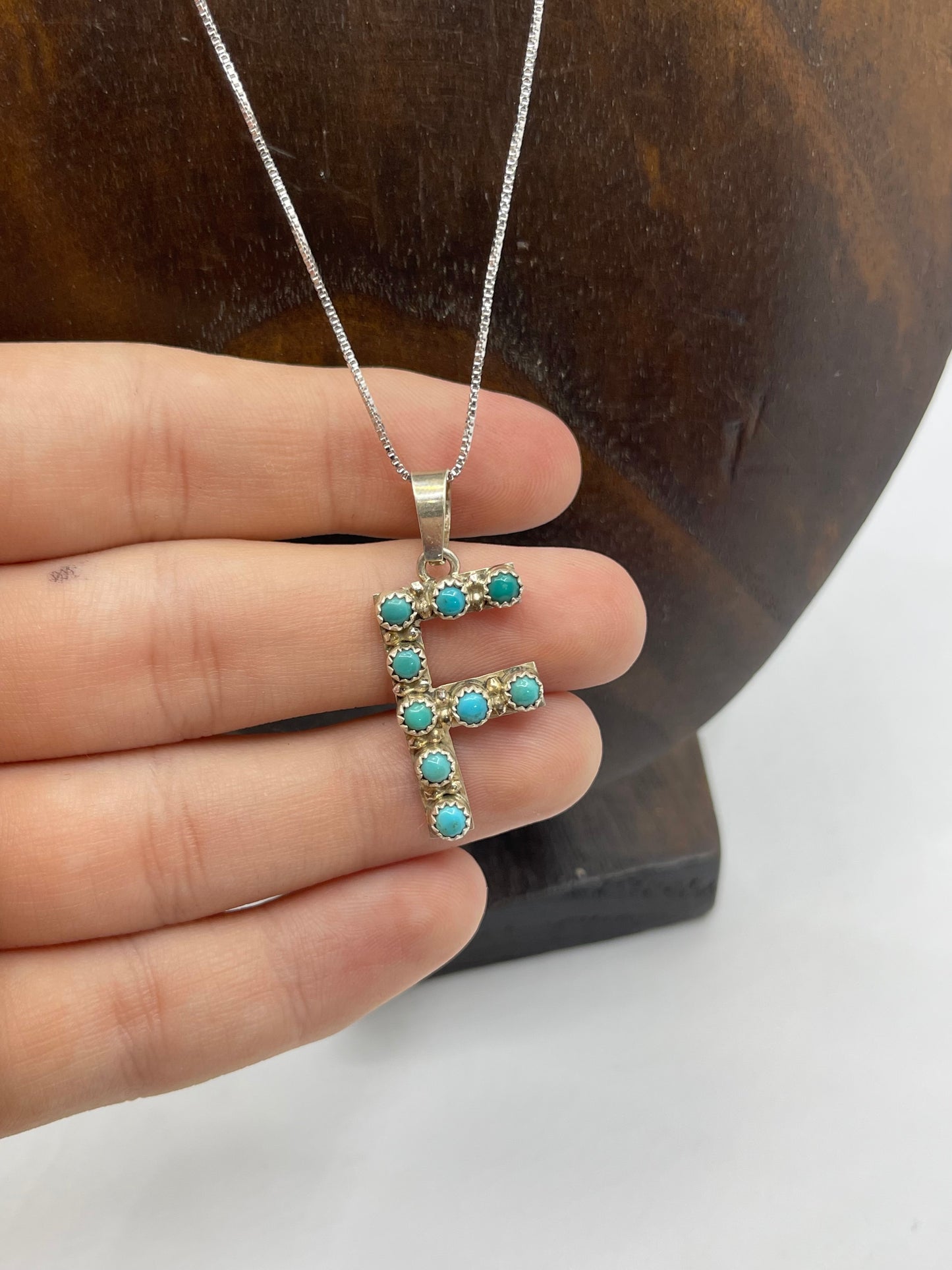 18" Turquoise Letter "F" Necklace by Scott Skeets, Navajo