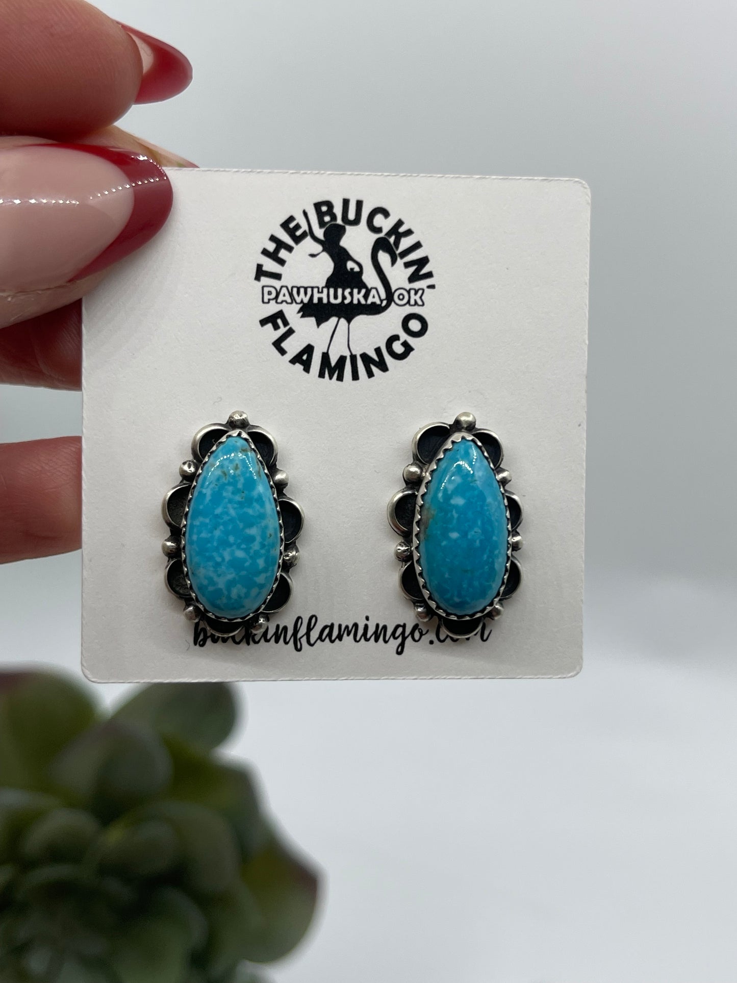 Kingman Turquoise Teardrop Post Earrings by Freda Martinez, Navajo