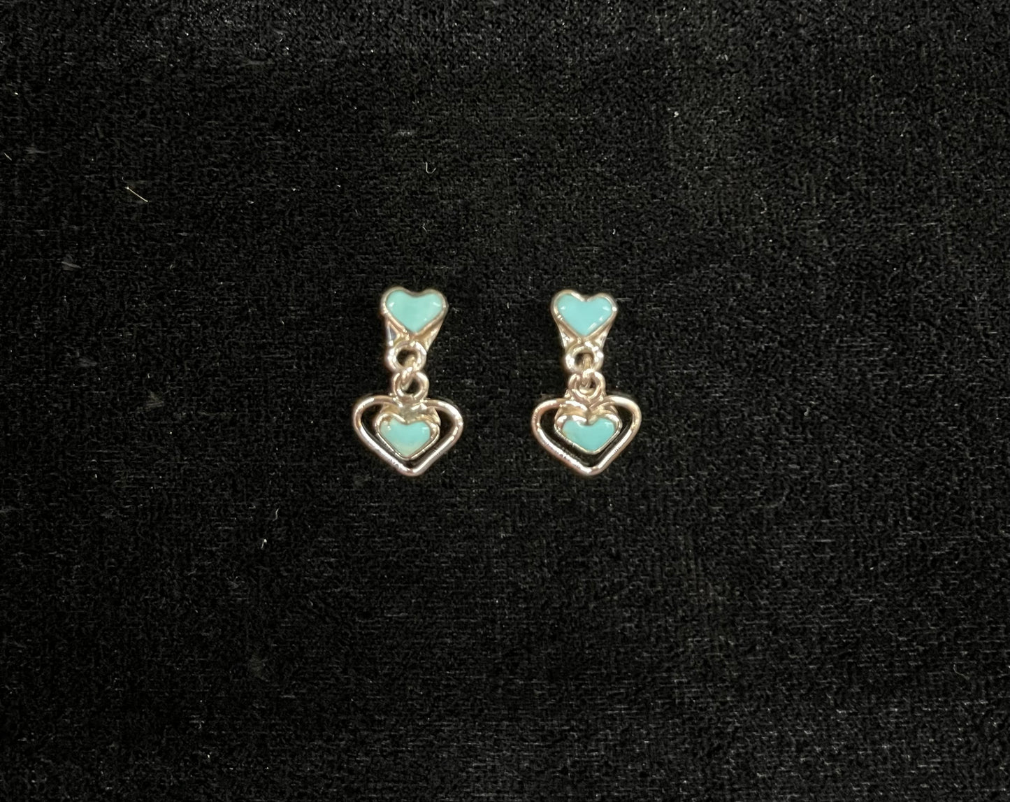 Dainty Double Turquoise Heart Post Dangles by Kallen Kallestewa, Zuni