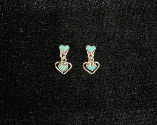 Dainty Double Turquoise Heart Post Dangles by Kallen Kallestewa, Zuni