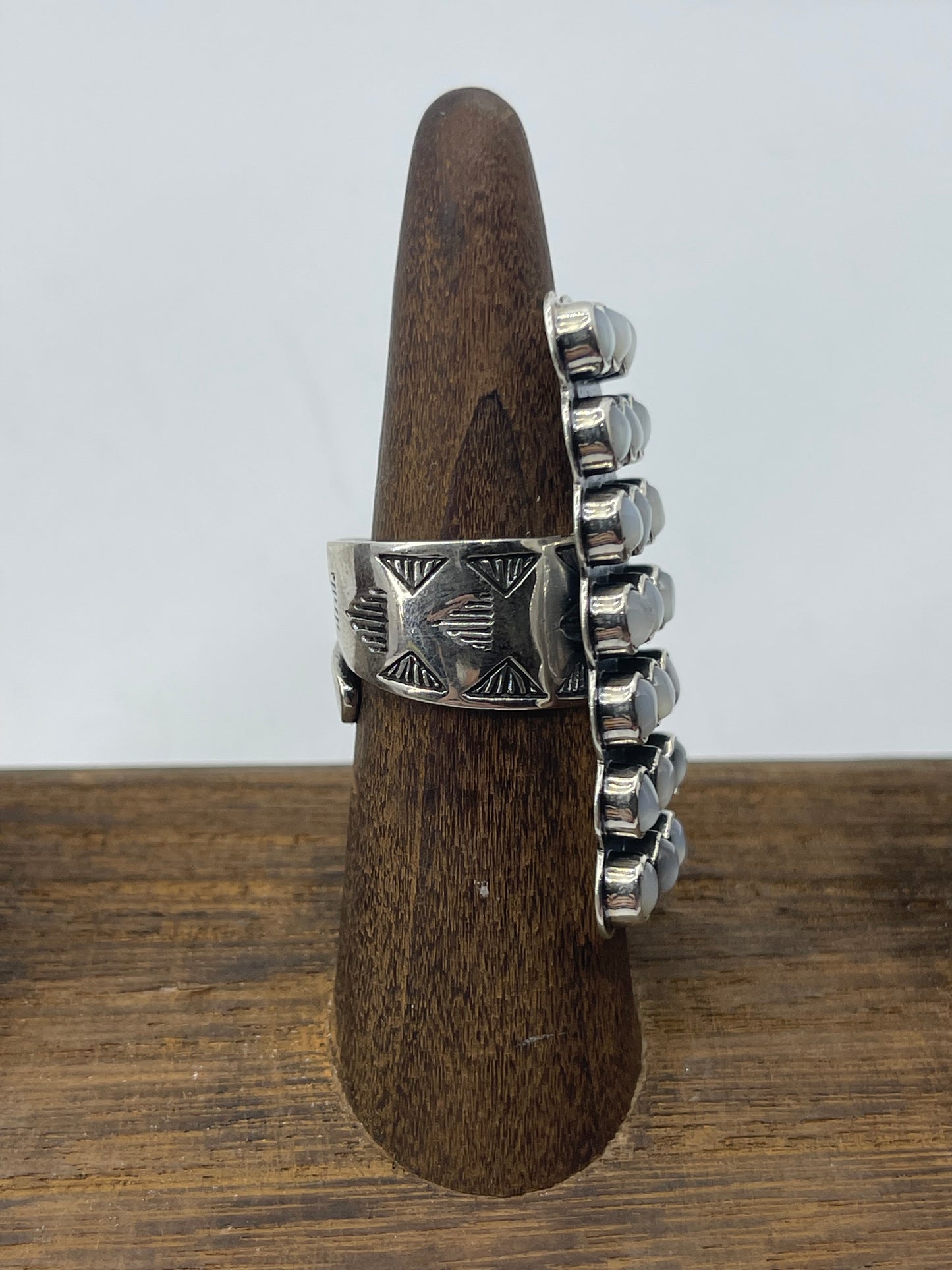 7 Row, 21 Stone White Mother of Pearl Adjustable Ring