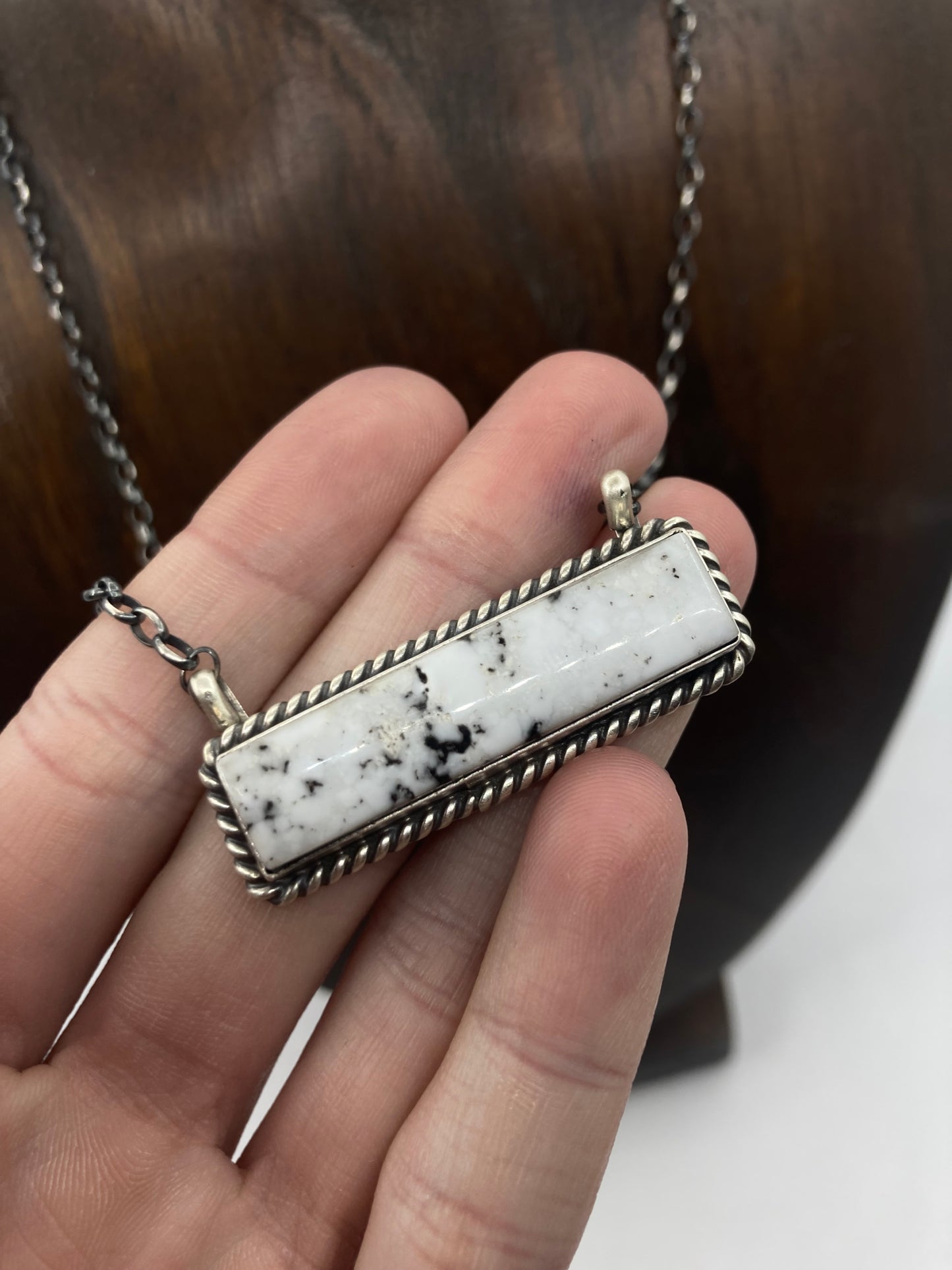 18" White Buffalo Bar Necklace by Johnny Dixon, Navajo