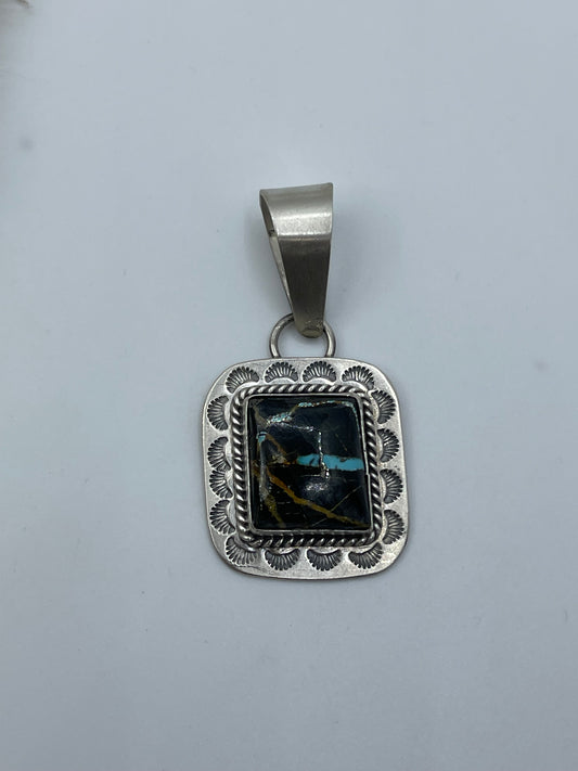 LOT 84 A 9/20 Blackjack Turquoise Pendant by Harold Joe, Navajo