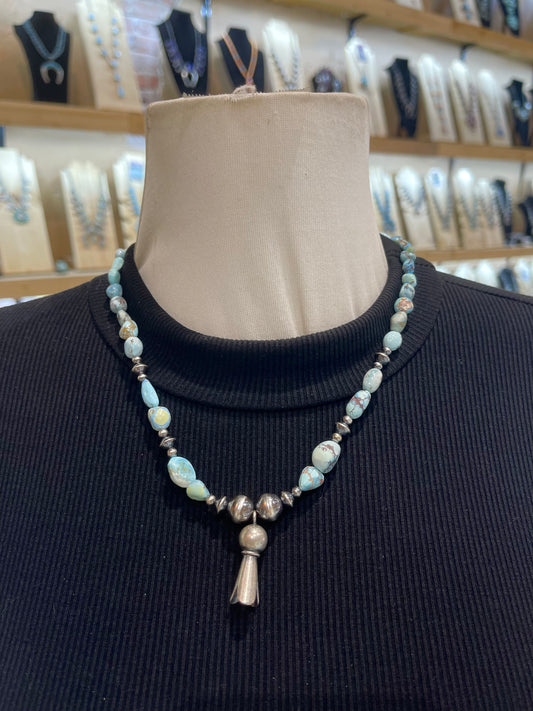 19" Golden Hills Turquoise with Navajo Pearl and Blossom Necklace