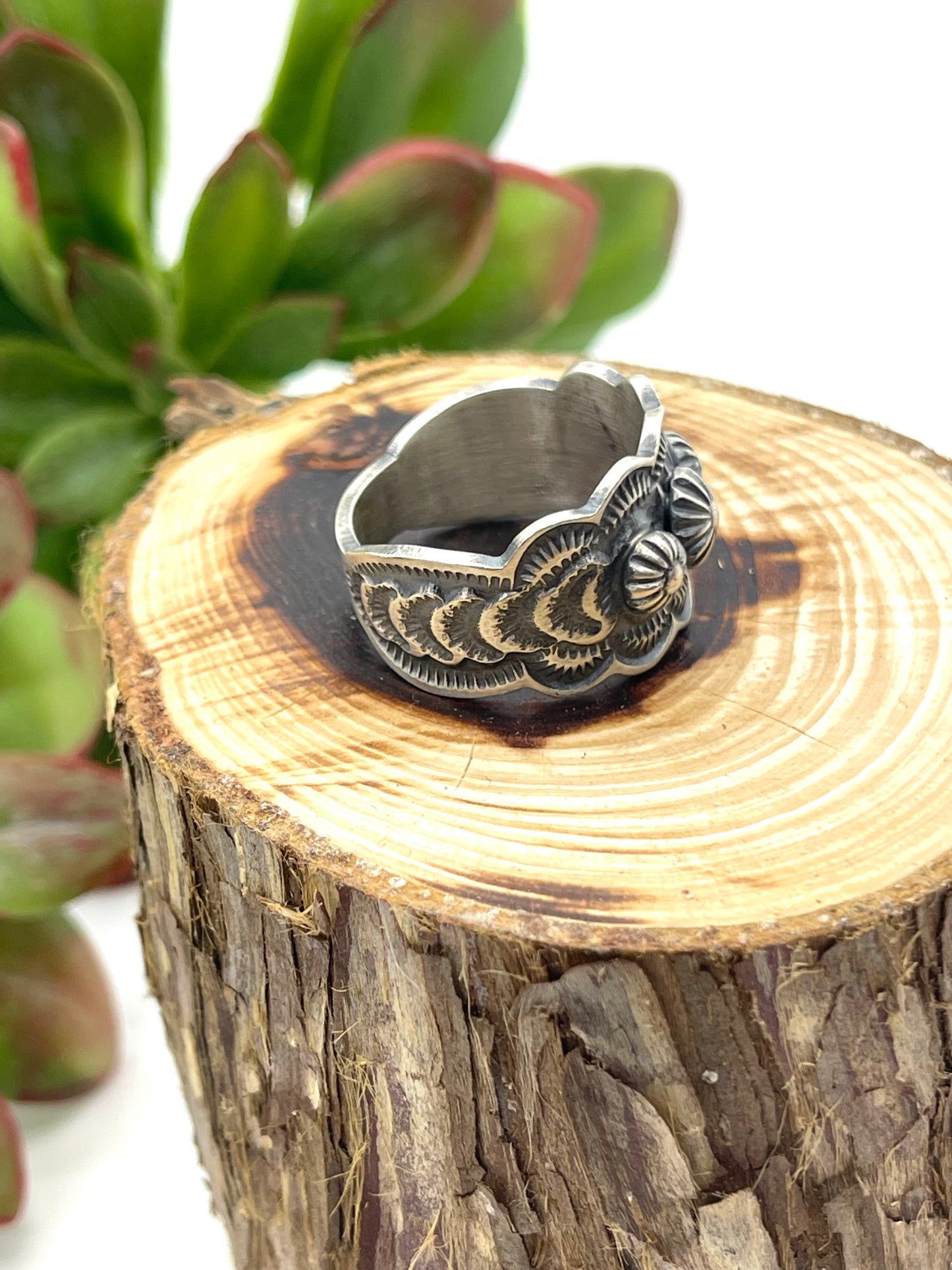 9.0 Sterling Silver Stamp Ring by Benny Ramone, Navajo