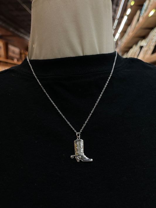 18" Sterling Silver Cowboy Boot Necklace