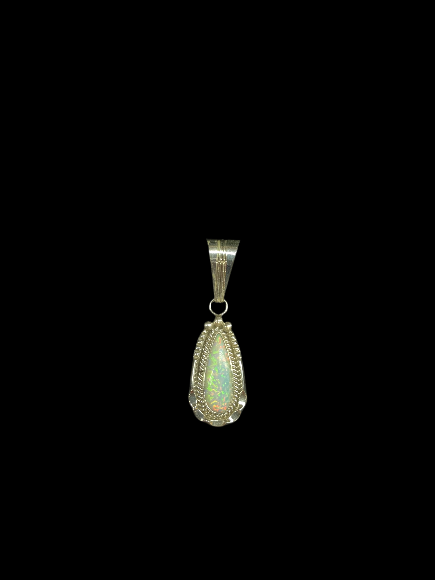 6.6mm Bale White Opal Pendant by Samuel Yellowhair, Navajo