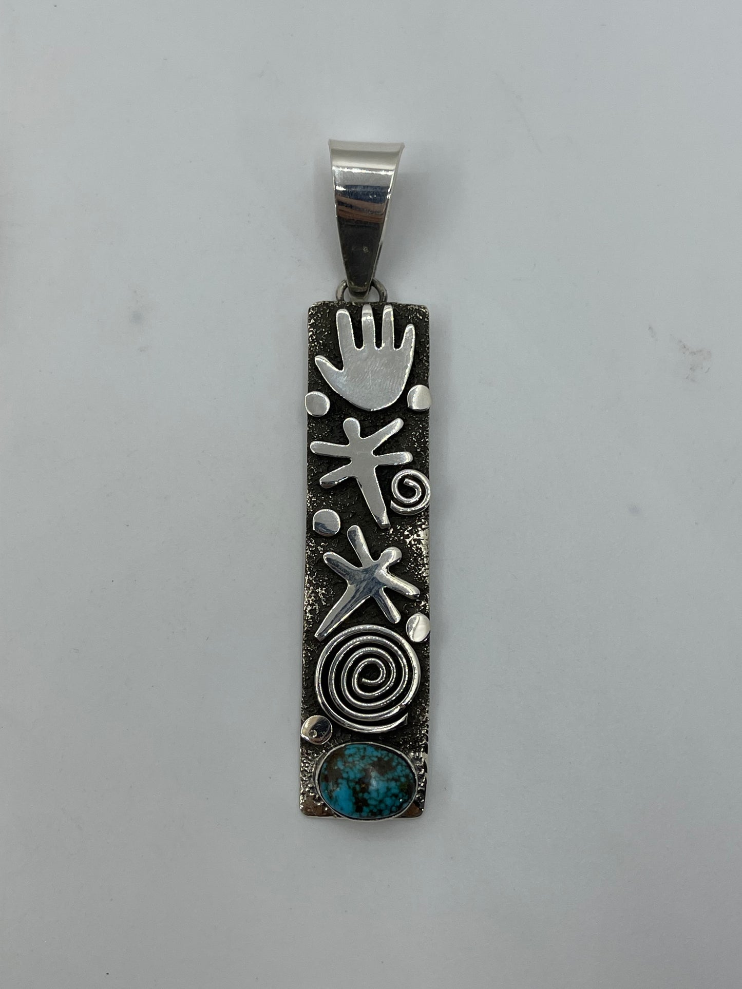 Long Rectangle Pendant with High Grade Kingman Web Turquoise by Alex Sanchez, Navajo