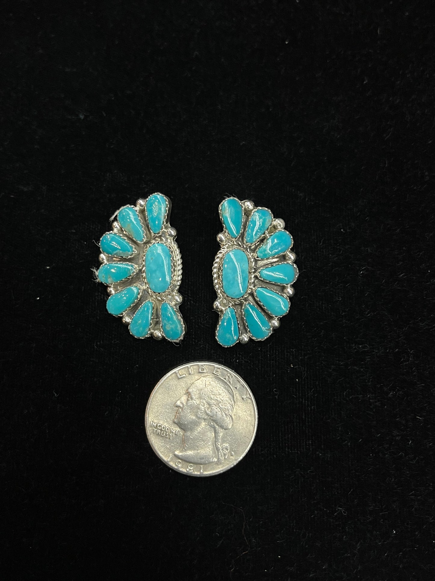 Half Cluster Turquoise Post Earrings by Alicia Wilson, Navajo