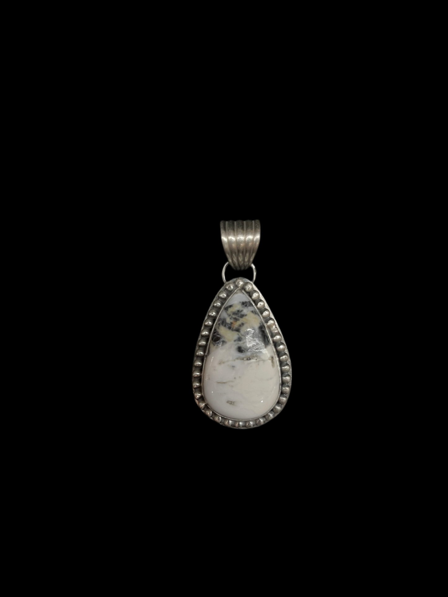 7.4mm Bale Teardrop Shape White Buffalo Pendant by T.T. Navajo