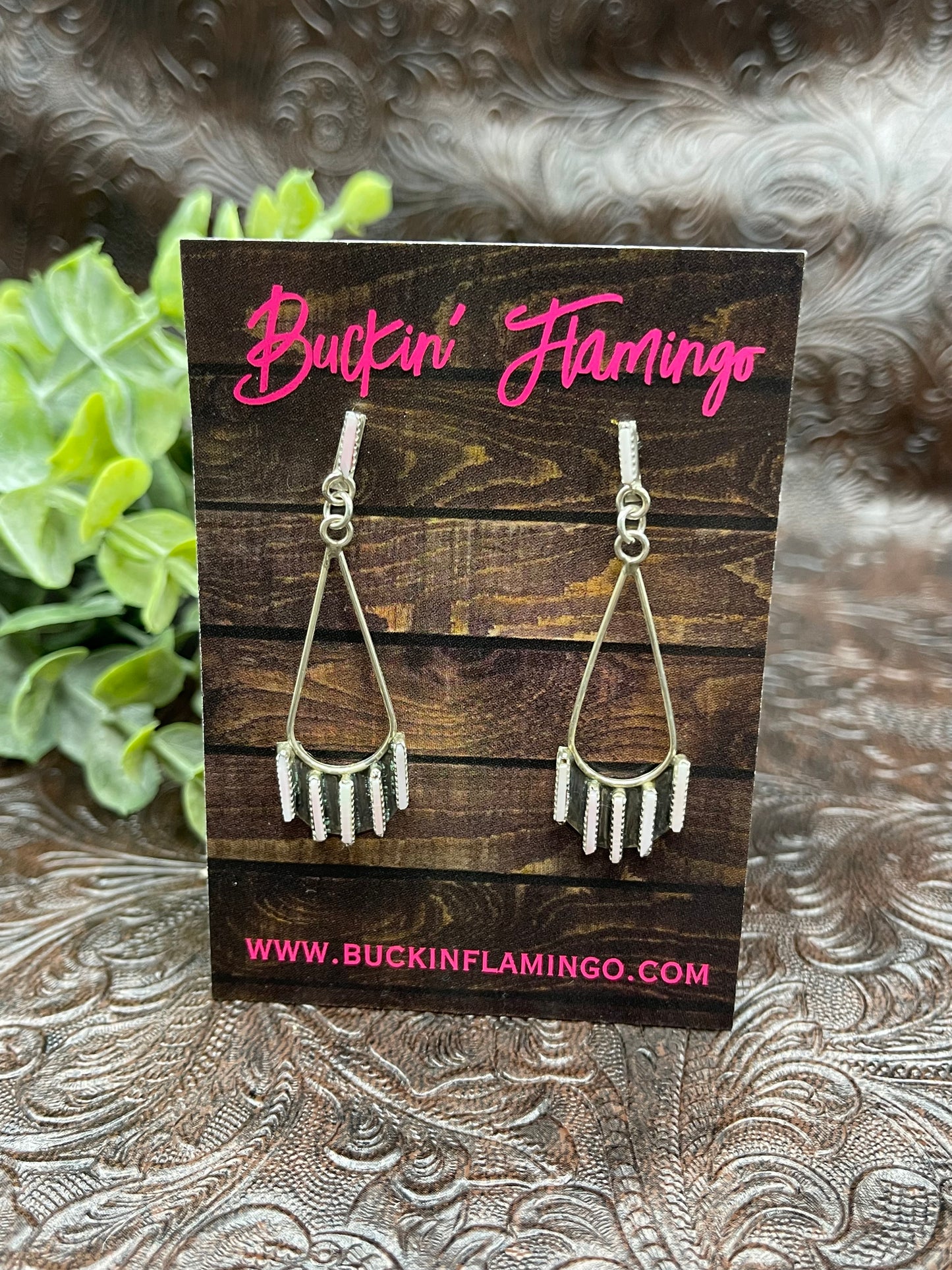 Pink Conch Shell Zuni Needlepoint Dangly Earrings By Ashley Laate, Zuni