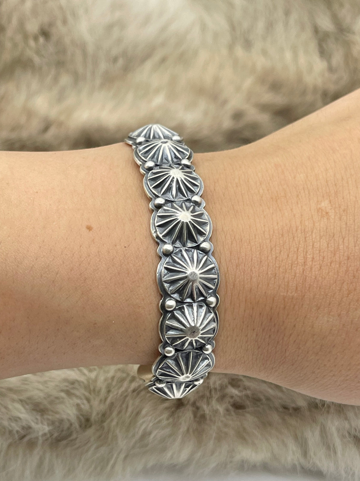 6.5”-7.5” Silver Star Concho Cuff by Thomas Yazzie, Navajo