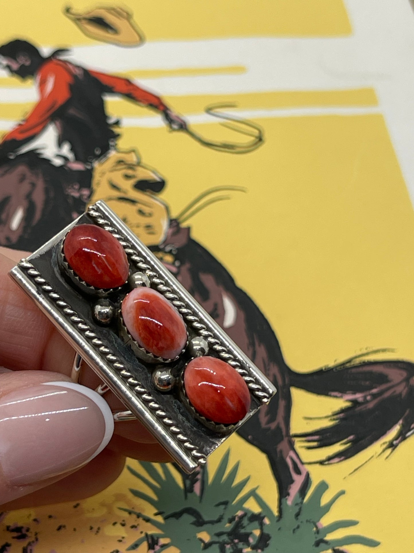 8.0 3 Stone Spiny Oyster Ring by Dorothy Lee, Navajo