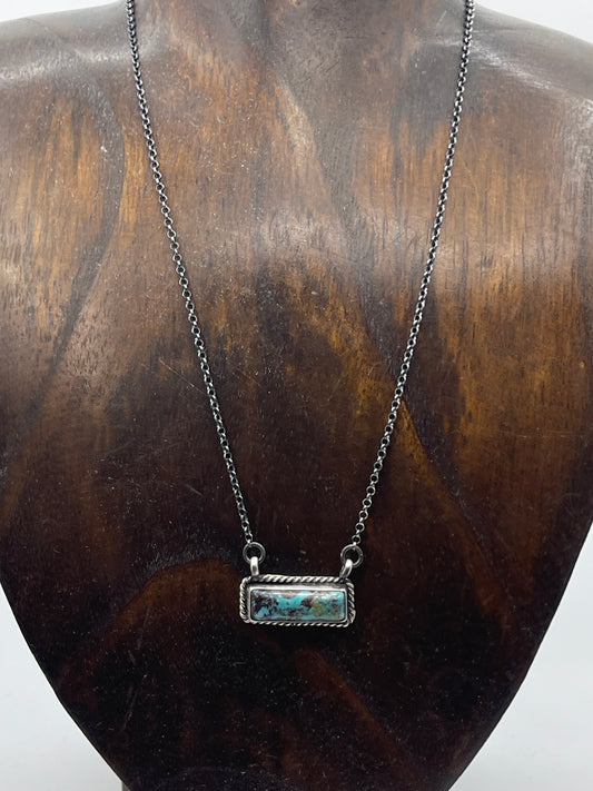 16" Small Kingman Turquoise Bar Necklace by Johnny Dixon, Navajo