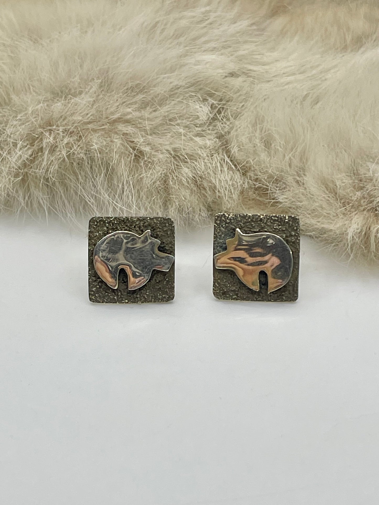 Bear Post Earrings by Alex Sanchez, Navajo