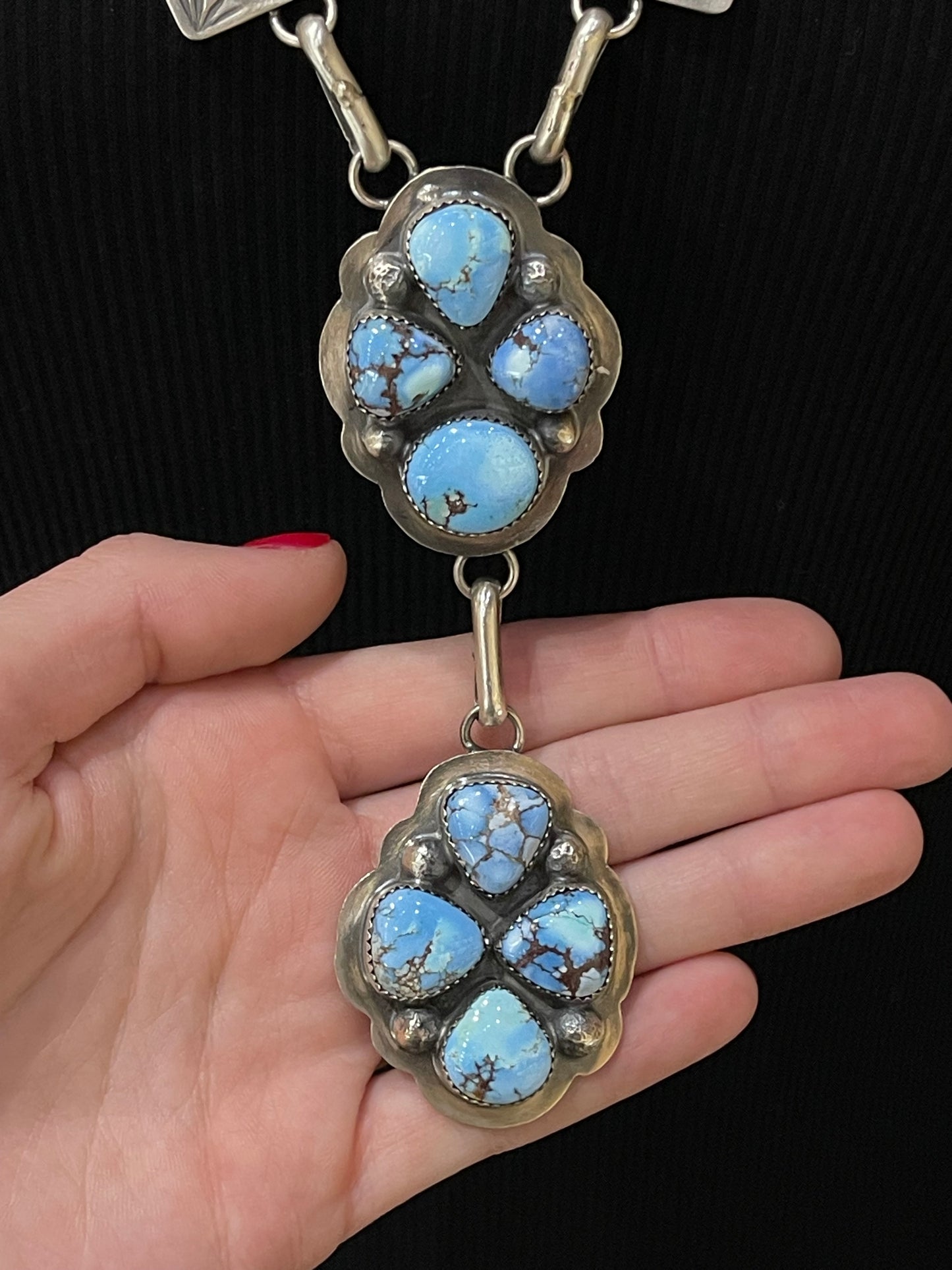 26" Golden Hills Turquoise Lariat Necklace by Delbert Secatero, Navajo