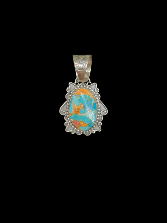 Spiny Turquoise Pendant by T.Nez Sr., Navajo.