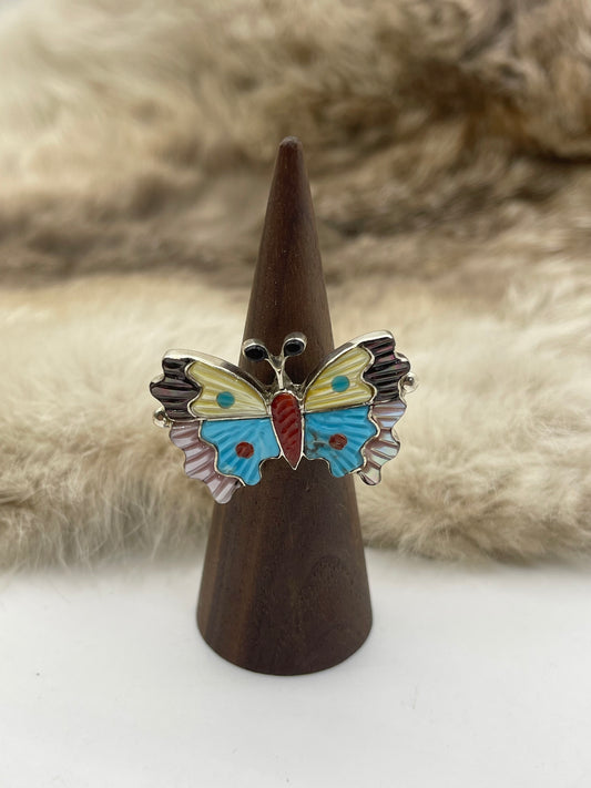 6.0 Inlay Butterfly Ring by Tamara Pinto, Zuni