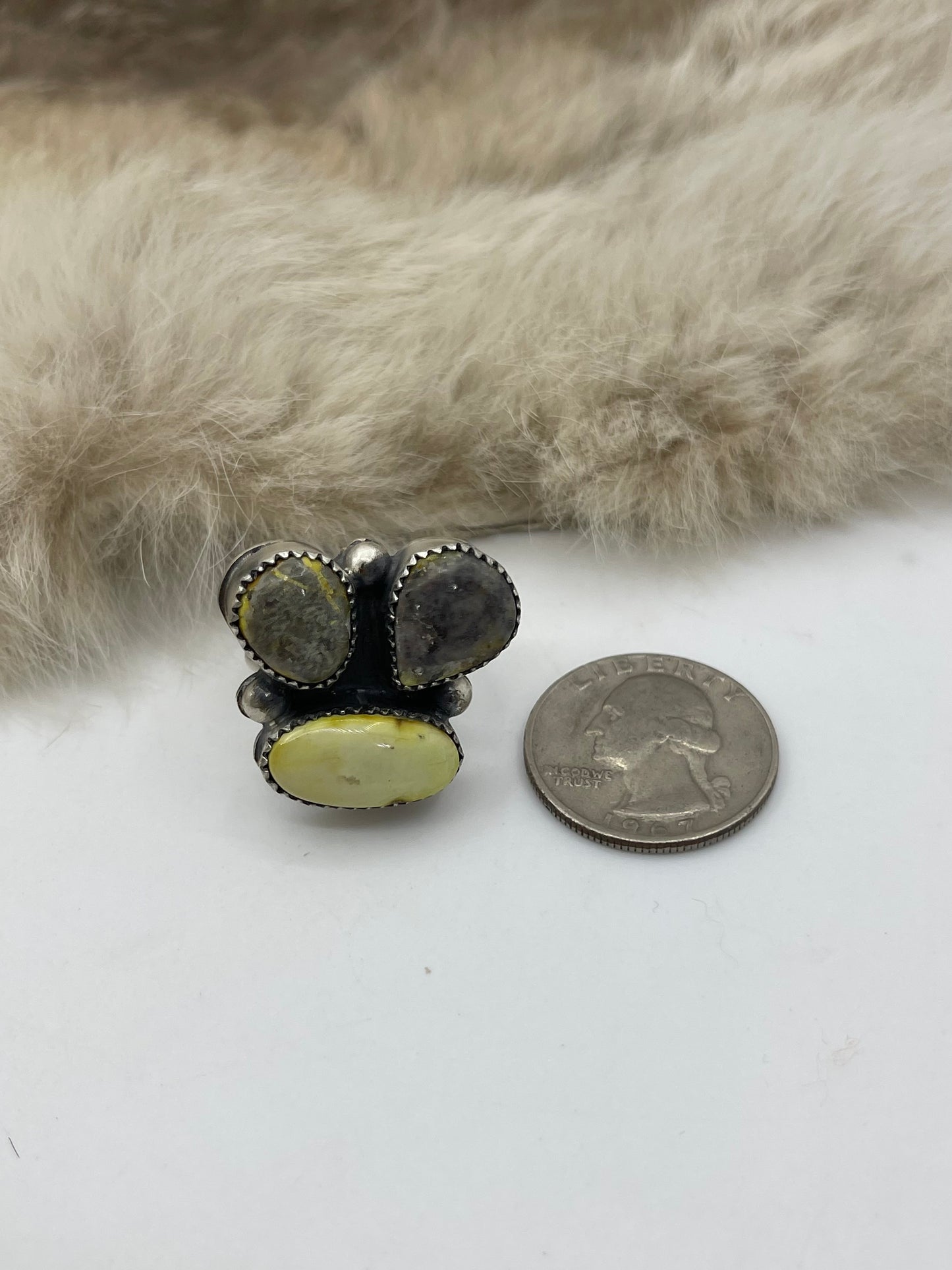8.0 3 Stone Palomino Turquoise Ring by Phil Nez, Navajo