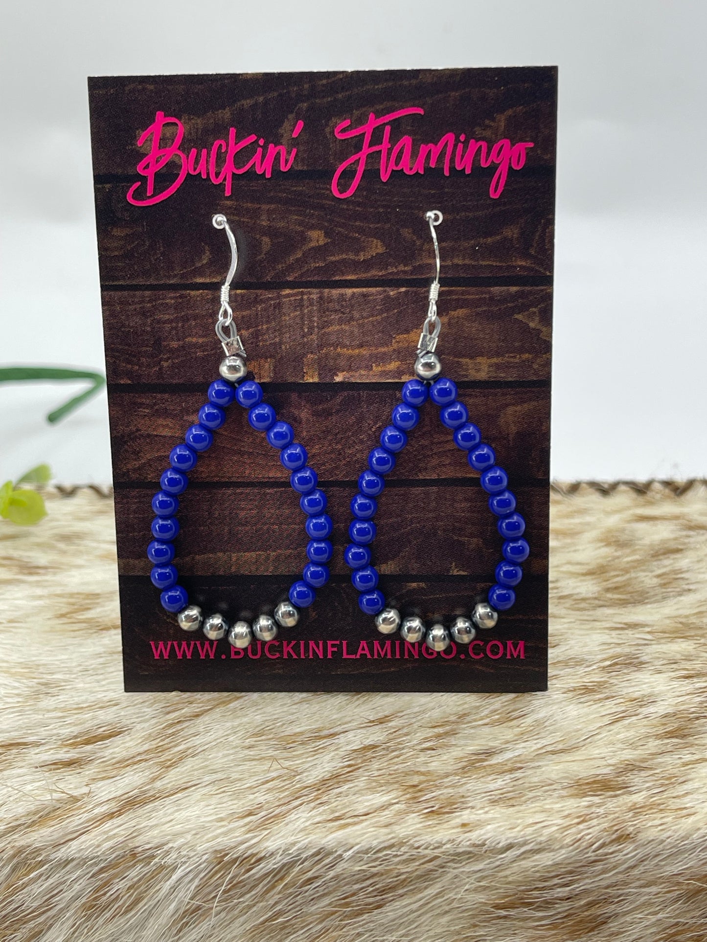 4mm Blue Lapis Beads with Navajo Style Pearls Teardrop Earrings