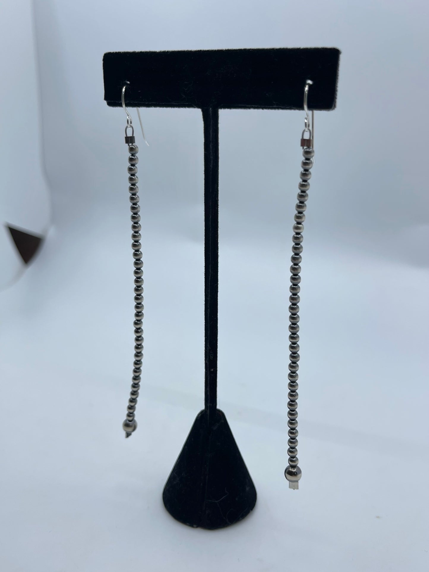 3mm Navajo Style Pearl Earrings, 4" Long