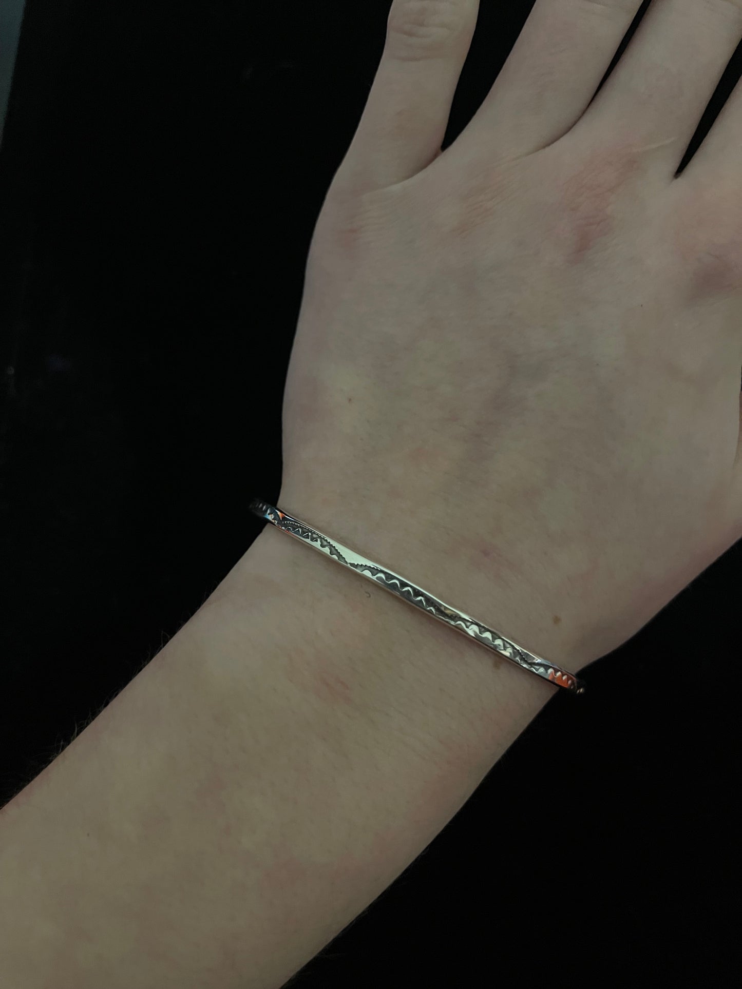 8" Stamped Sterling Silver Bangle by Elaine Tahe, Navajo