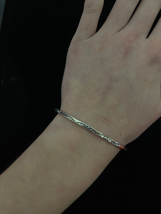 8" Stamped Sterling Silver Bangle by Elaine Tahe, Navajo