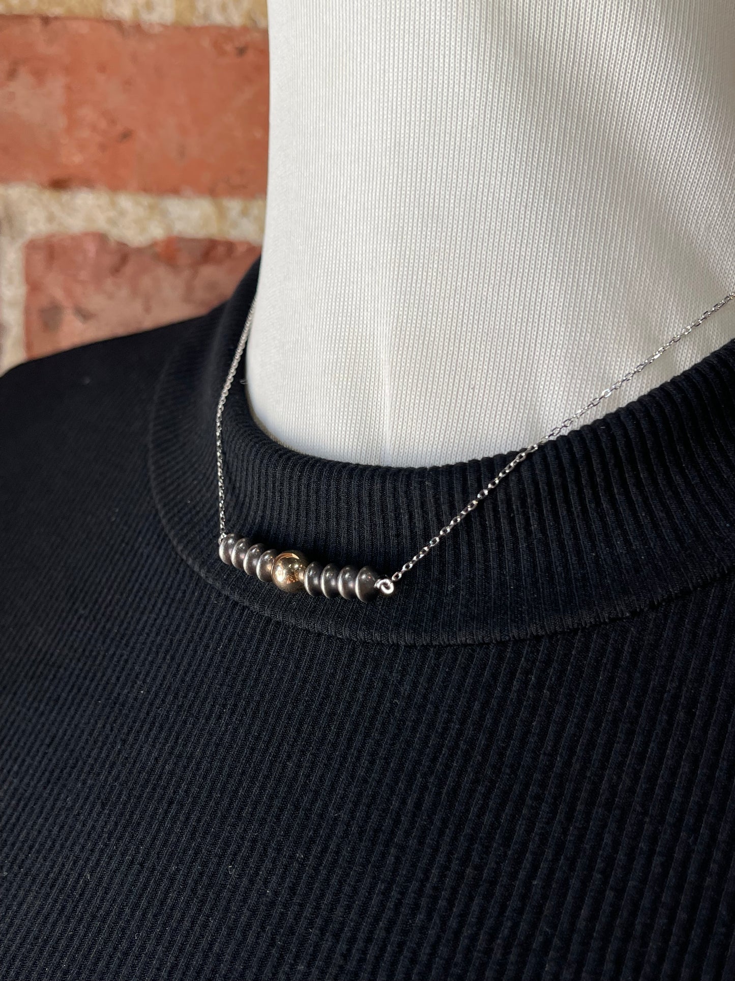 16" 7mm 14k Gold Filled Bead and 6mm Silver Disc Beaded Necklace