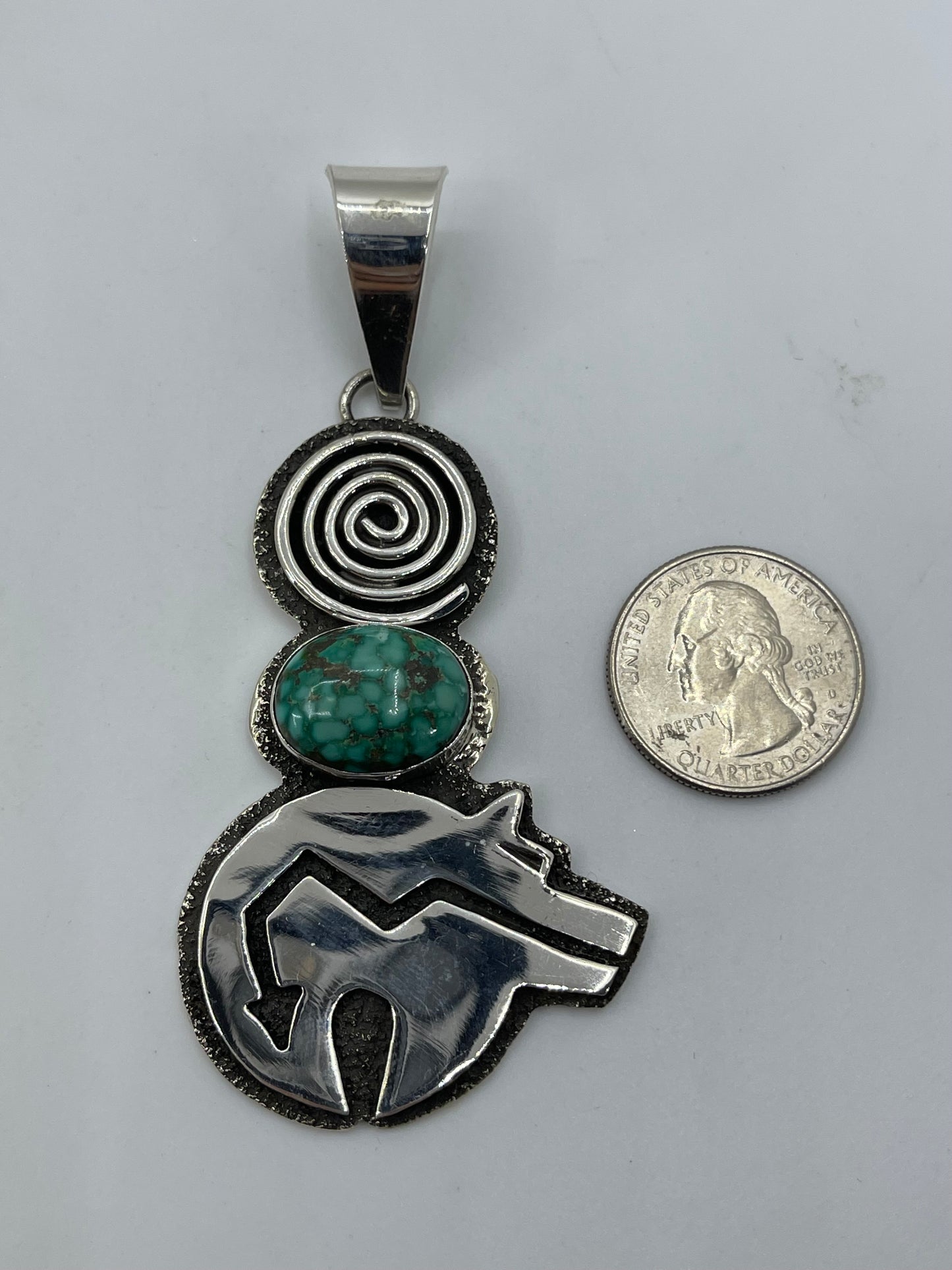Bear Pendant with High Grade Kingman Turquoise by Alex Sanchez, Navajo