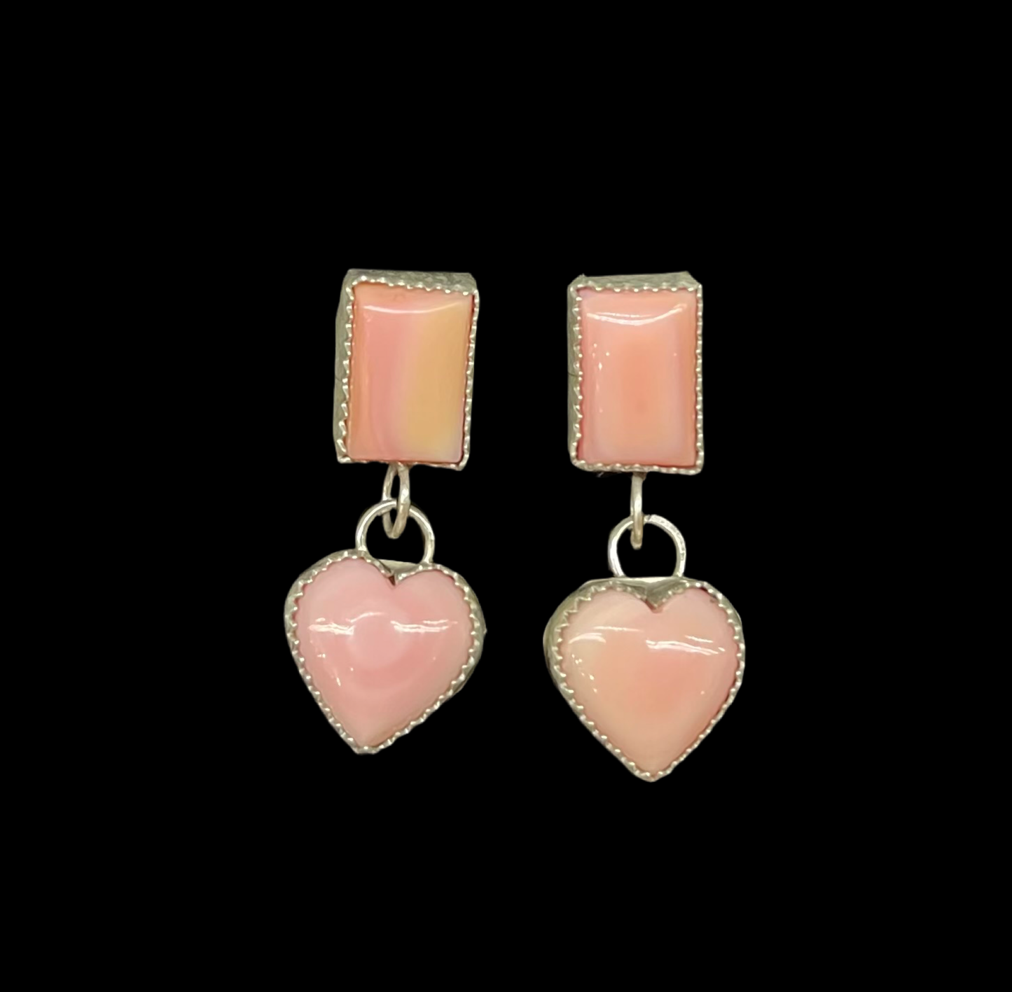 Pink Conch Shell Heart Post Dangles Tia Long, Navajo