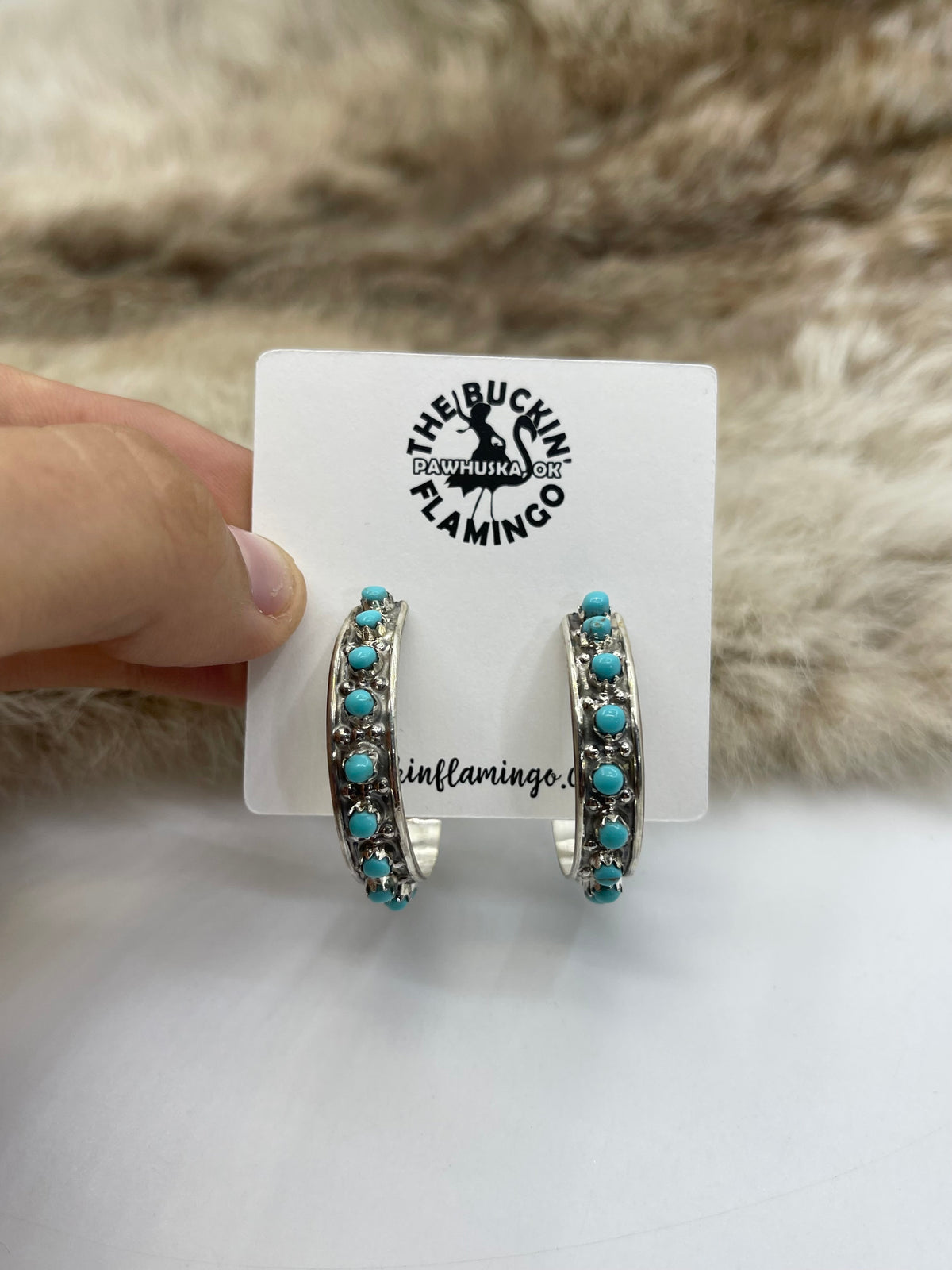 Zuni Snake Eye Hoop Earrings W/Turquoise by Joanne Cheama, Zuni