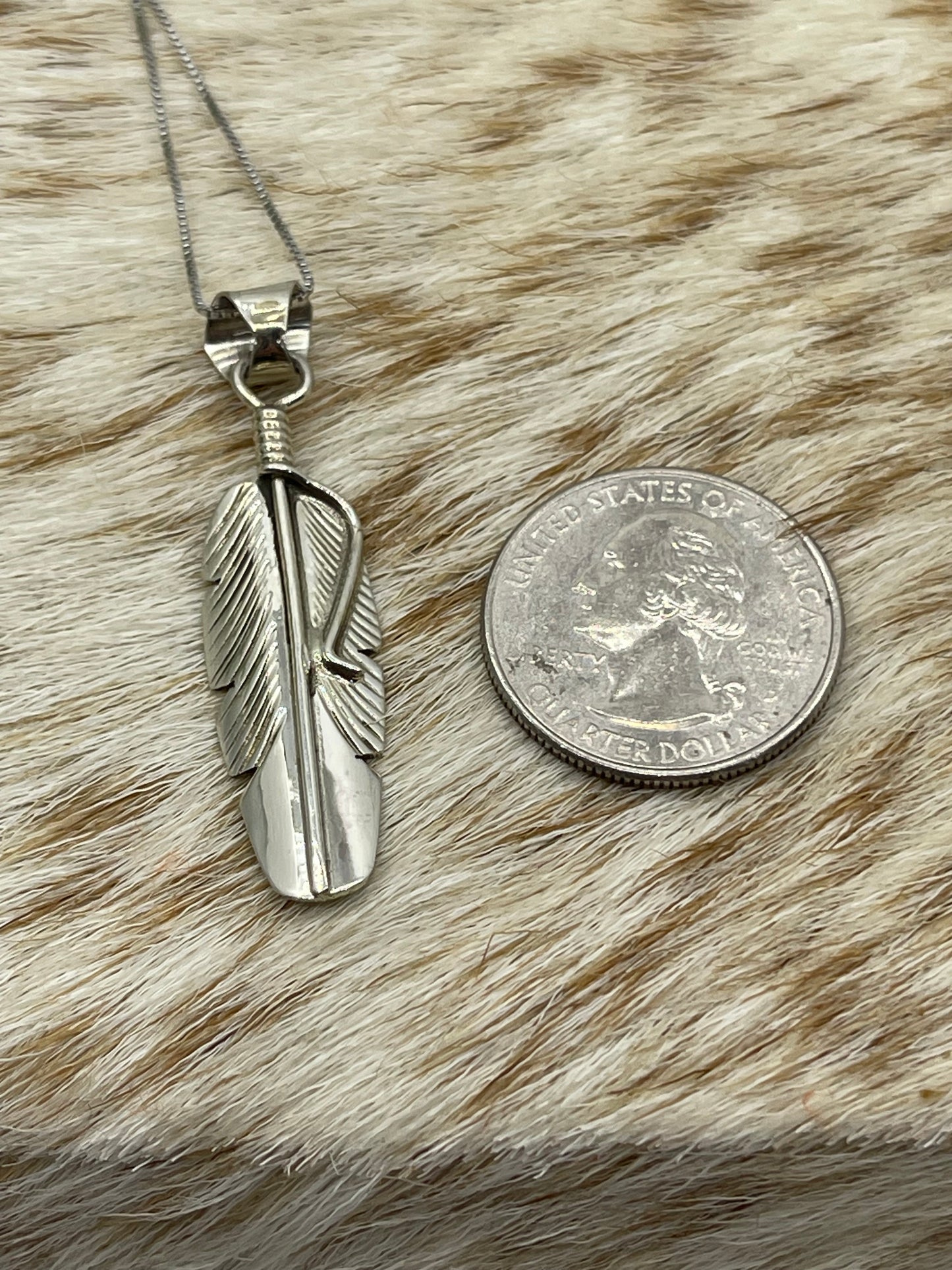 18" Sterling Silver Feather Pendant Necklace by Aaron Davis, Navajo