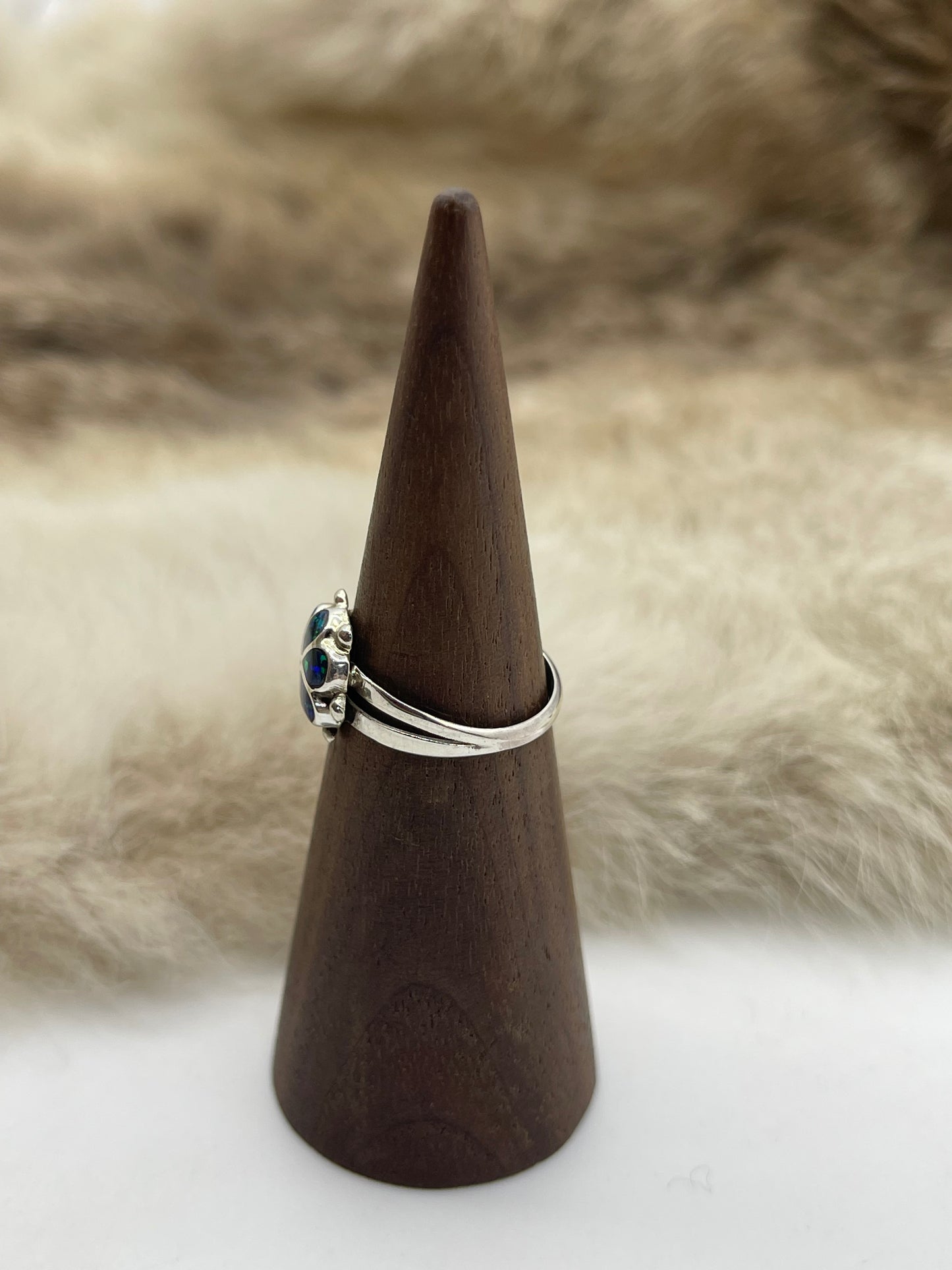 6.5 Green Blue Opal Ring by Bernadette Hattie, Zuni