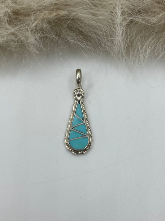 4.8mm Bail Turquoise Teardrop Inlay Pendant by Vanessa Hattie, Zuni
