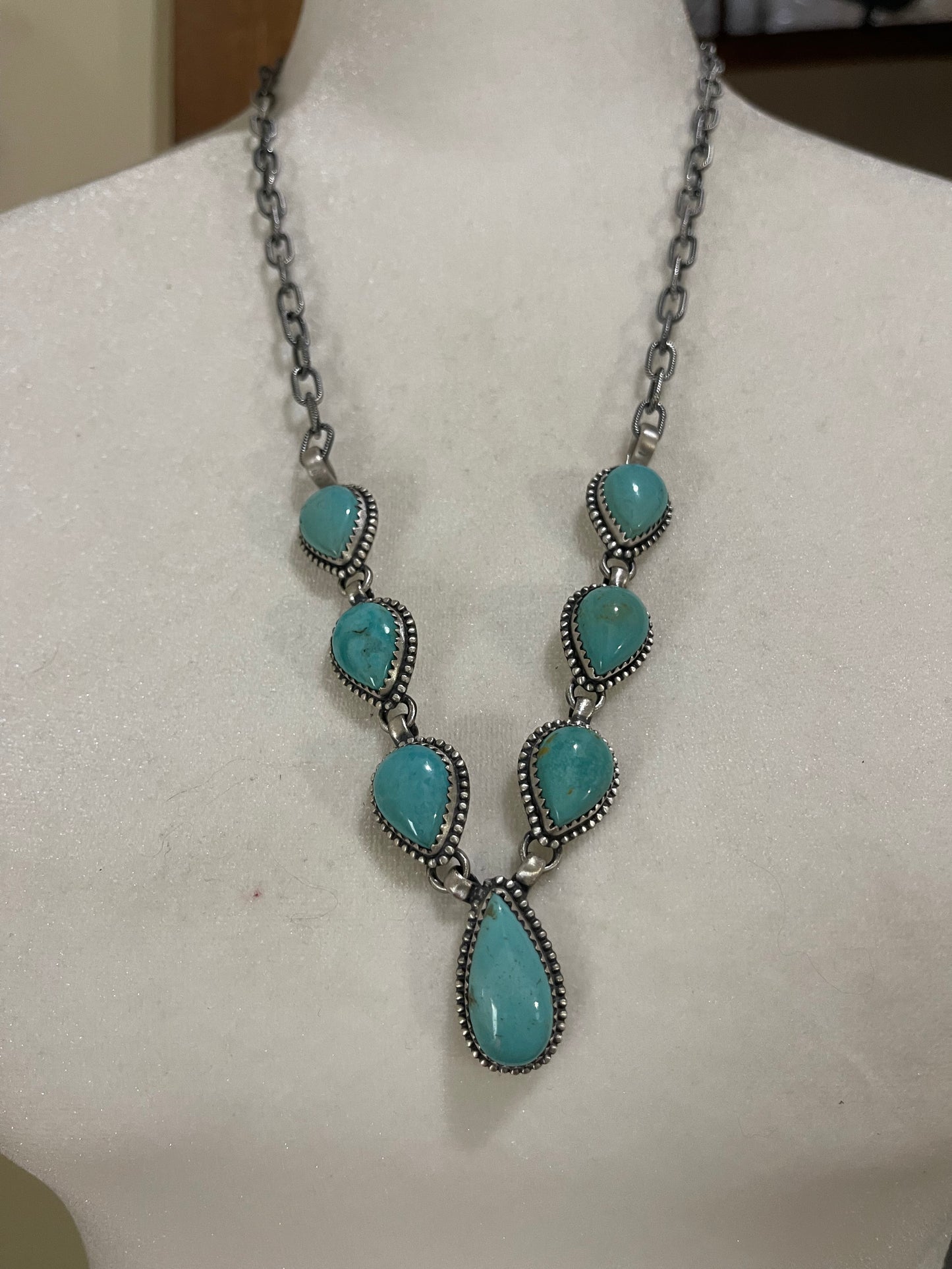 24" Turquoise Teardrop Lariat Necklace