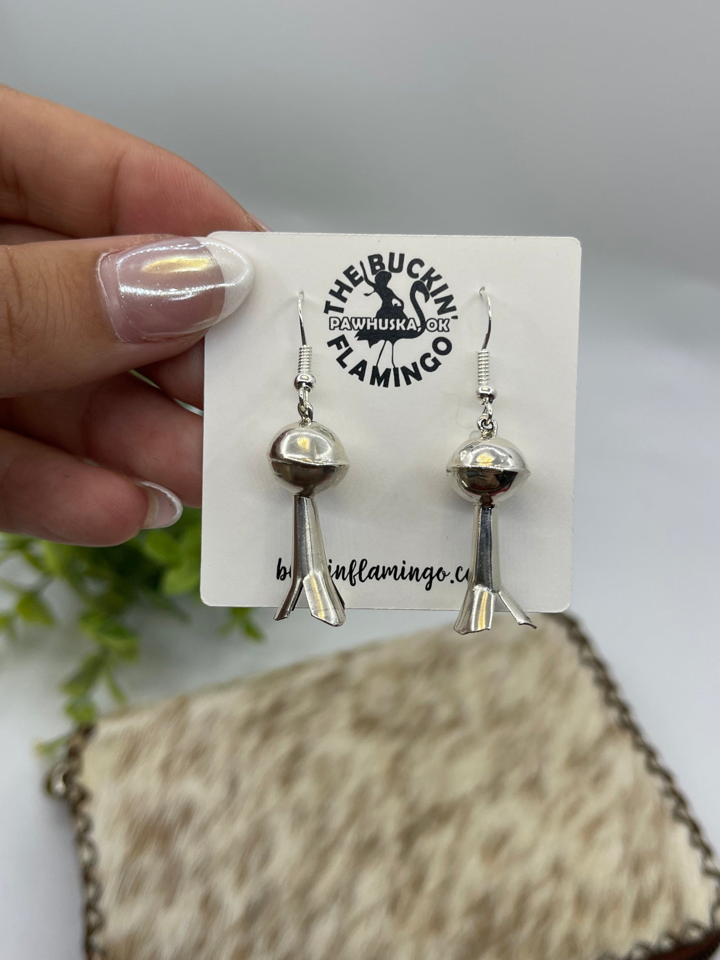 Handmade Silver Blossom Dangle Earrings by Emily Tsosie, Navajo
