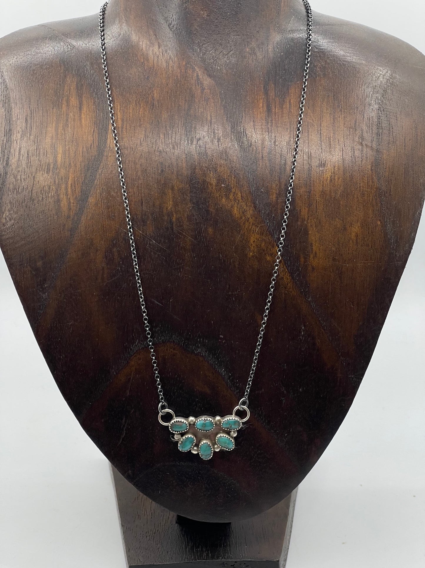 18" Turquoise Half Cluster Necklace by Maxine Ramirez, Navajo