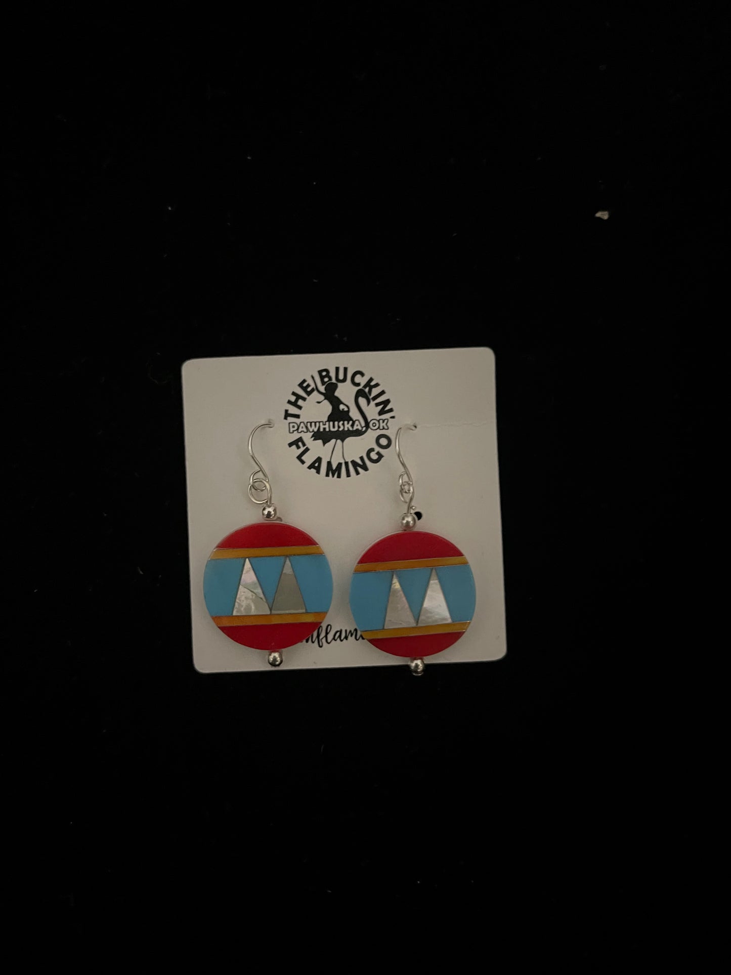 Inlaid Round Slab Dangle Earrings