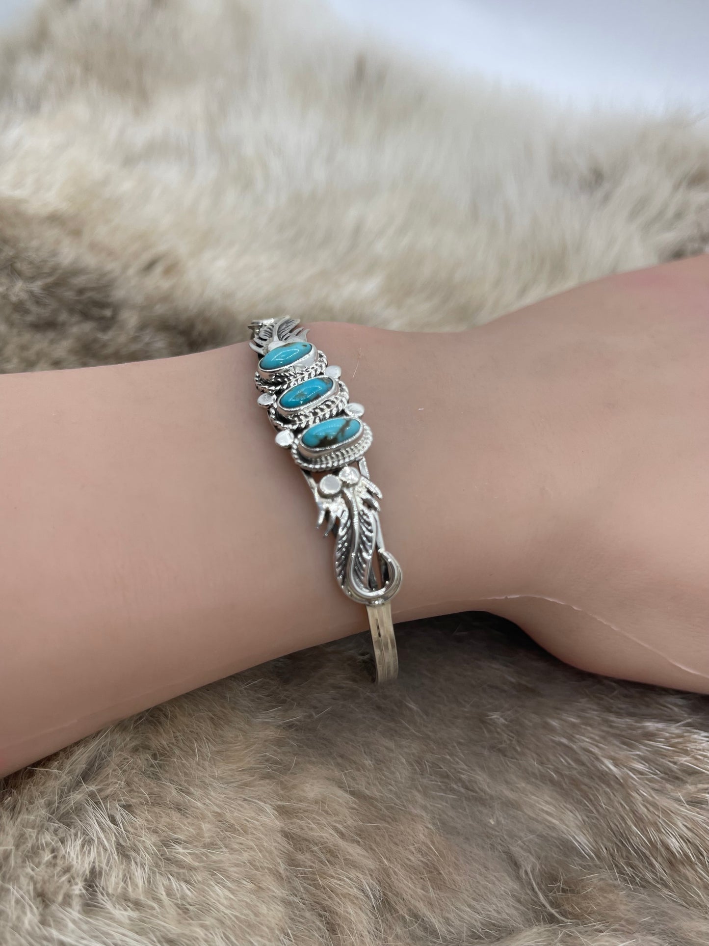 5.5"-7"  3 Stone Turquoise Cuff By Andrew Vandever, Navajo